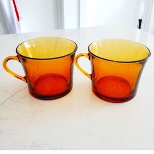 Vintage Duralex France 1960s Amber Glass Tea Cups (2)